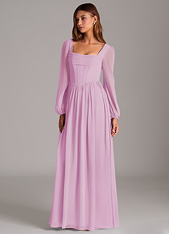 Azazie Maree Vestidos de damas de honor Vestido de Rosa Caramelo de Gasa de Corte en A con Corsé image1