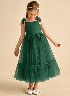 Azazie Jaci vestidos de niña de las flores Vestido de Verde Oscuro de Gasa de Corte En A con Tirante Espagueti image6