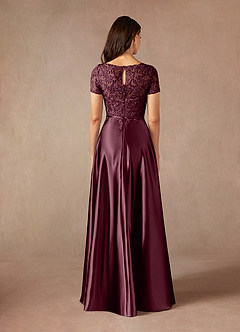Azazie Adina Mother of the Bride Dresses Cabernet A-Line Lace Metallic Satin Dress image4