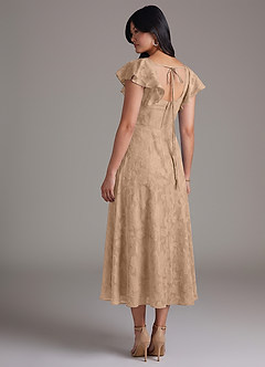 Azazie Bondi Bridesmaid Dresses Champagne A-Line Ruched Floral Burnout Dress image6