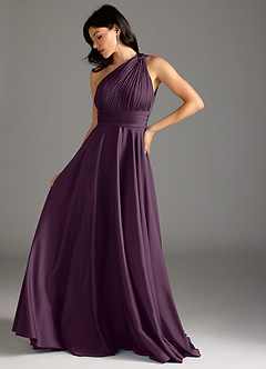 Azazie Charlize Bridesmaid Dresses Plum A-Line One Shoulder Stretch Satin Dress image5