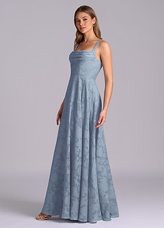 Azazie Shaude Bridesmaid Dresses Dusty Blue A-Line Pleated Floral Burnout Dress image4