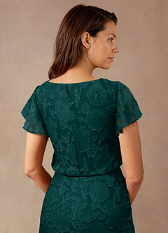Azazie Lehi Mother of the Bride Dresses Pine A-Line Boatneck Floral Burnout Dress image7
