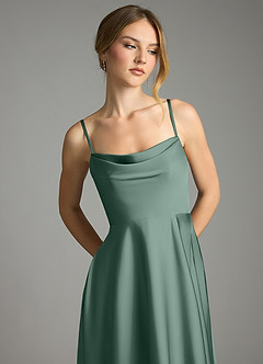 Azazie Elle Vestidos de damas de honor Vestido de Eucalipto de Satén Elástico de Corte en A con Plisado image2