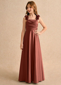 Azazie Rosita Girls Formal Blumenmädchenkleider A-Linie Plissee Stretch-Satin Kleid Rotbraun image4