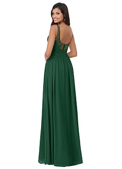 Azazie Robbie Vendita Finale Abito A-Line in Chiffon Pizzo Verde Scuro image2