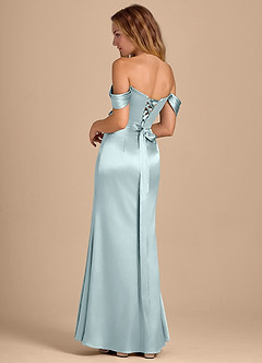 Azazie Shea Bridesmaid Dresses Mist Mermaid Off the Shoulder Metallic Satin Convertible Dress image5