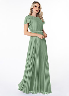 Azazie Kara Modest Bridesmaid Dresses A-Line Pleated Chiffon Floor-Length Dress image3