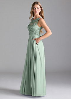 Azazie Elly Bridesmaid Dresses Agave A-Line Lace Mesh Dress image5