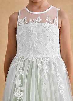 Azazie Bitsy vestidos de niña de las flores Vestido de Marfil Salvia Polvorienta de Tul de Corte En A con Encaje image6