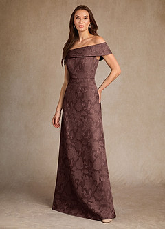 Azazie Medford Final Sale Espresso A-Line Off the Shoulder Floral Burnout Dress image5