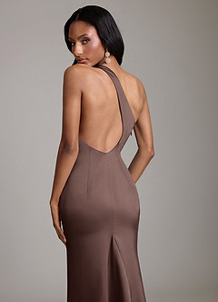 Azazie Voni Vestidos de damas de honor Vestido de Ganache de Satén Elástico de Corte Sirena con Hombro unilateral image4