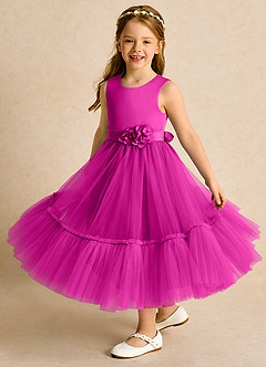 Azazie Miracle Flower Girl Dresses Fuchsia A-Line Bow Matte Satin Dress image4