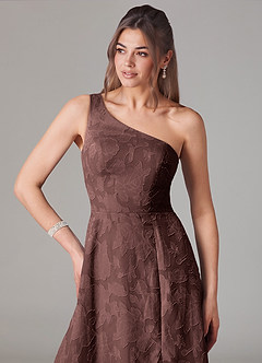 Azazie Ellianna Vestidos de damas de honor Vestido de Expresado de Devorado Floral de Corte en A con Hombro unilateral image6