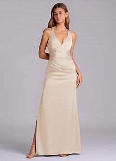 Azazie Amelie Bridesmaid Dresses White Alabaster A-Line Pleated Stretch Satin Dress image4