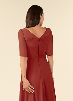 Azazie Naomi Kleider für die Brautmutter A-Linie Bootshals Gefaltet Chiffon Kleid Terrakotta image6