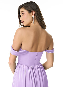 Azazie Morana Bridesmaid Dresses Lilac A-Line Off the Shoulder Stretch Satin Convertible Dress image7