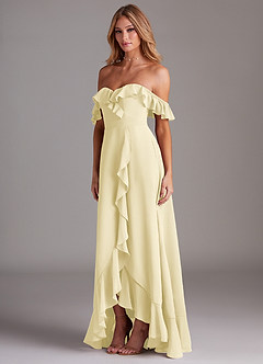 Azazie Lyra Bridesmaid Dresses Lemon Sorbet A-Line Chiffon Convertible Dress image5