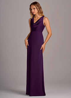 Azazie Wrenlee Bridesmaid Dresses Grape A-Line Stretch Satin Dress image3