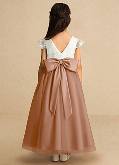 Azazie Pookie Flower Girl Dresses Champagne Rose A-Line Lace Tulle Dress image5