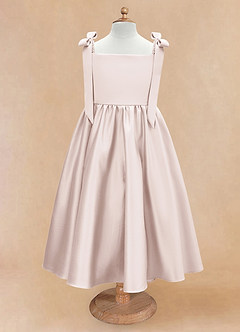 Azazie Chelsie Blumenmädchenkleider A-Linie Schleifen Matte Satin Kleid Blassrosa image5