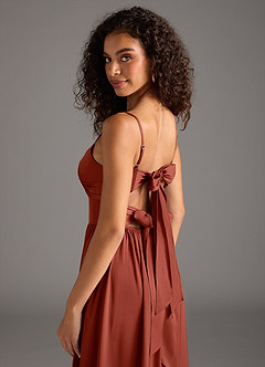 Azazie Zeya Bridesmaid Dresses Terracotta A-Line Pleated Stretch Satin Dress image5