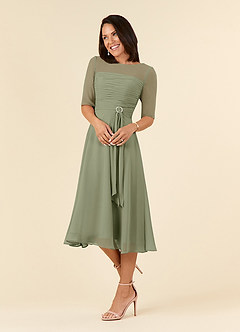 Azazie Naomi Mother of the Bride Dresses Pistachio A-Line Boatneck Pleated Chiffon Dress image3