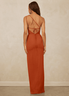 Christian Siriano Bridal for Azazie 1003 Bridesmaid Dresses Burnt Orange Sheath One Shoulder Chiffon Dress image2