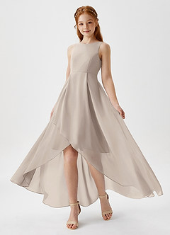 Azazie Lizette Junior Abito A-Line in Chiffon Plissettato Gelo image1
