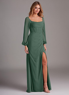 Azazie Charissa Bridesmaid Dresses Sea Moss Sheath Long Sleeve Chiffon Dress image5