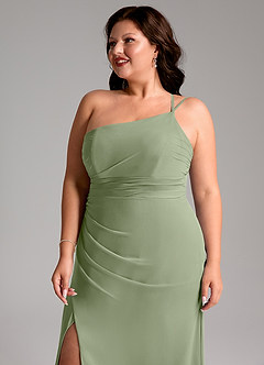 Azazie Eren Abiti da Damigella Abito Tubino in Chiffon Monospalla Pistacchio image14