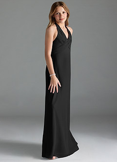 Azazie Tessie Junior Black A-Line Pleated Chiffon Dress image4