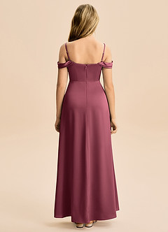 Azazie Lettie Junior A-Line Off-Shoulder Stræk satin Gulv-længde Junior brudepige Kjole image3