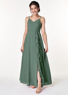 Azazie Naeem Junior Eucalyptus A-Line Ruched Chiffon Dress image1