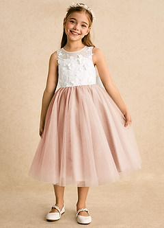 Azazie Lina Jurken voor bloemenmeisjes Baljurk Jurk van Kant Ivoor Engelse Roos image5