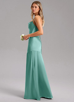 Azazie Grata Bridesmaid Dresses Aqua Sheath Side Slit Stretch Satin Dress image5
