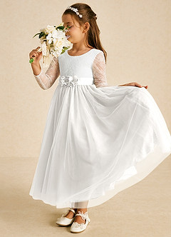 Azazie Mae Flower Girl Dresses Ivory A-Line Bow Tulle Dress image3