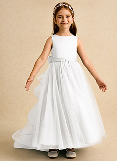 Azazie Lior Flower Girl Dresses White Ball-Gown Pleated Tulle Dress image6