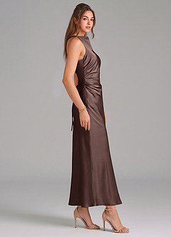 Azazie Evadne Jurken voor bruidsmeisjes Jurk van Stretch Satijn met Kolom Geplooid Ganache image4