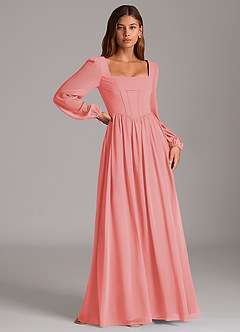 Azazie Maree Robes de demoiselle d'honneur Robe Trapèze en Mousseline de soie Corset Corail image3