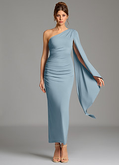 Azazie Jana Bridesmaid Dresses Dusty Blue Sheath Long Sleeve Premium Stretch Jersey Dress image6