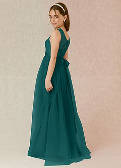 Azazie Georgette Junior Peacock A-Line Lace Tulle Dress image2