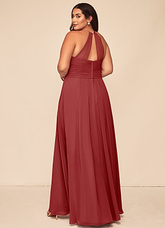 Azazie Ginger Bridesmaid Dresses Rust A-Line Halter Pleated Chiffon Dress image11