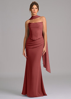 Azazie Sorrel Vestidos de madrinha de casamento Vestido Terracota de Chiffon de sereia com Corpete image4