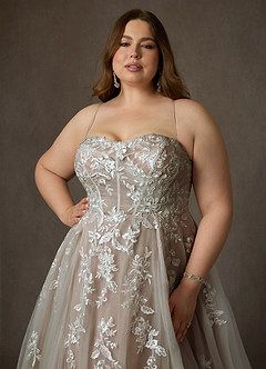 Azazie Keri Robes de mariée Robe Princesse en Dentelle Sans bretelles Blanc Diamant Caramel image18