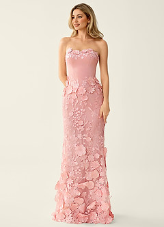 Wrensincia Pink 3D Flower Lace Satin Prom Dress image4