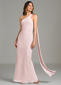 Azazie Juniper Bridesmaid Dresses Blushing Pink Mermaid One Shoulder Chiffon Dress image3
