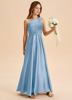 Azazie Charlize Junior Powder Blue A-Line Pleated Stretch Satin Dress image3