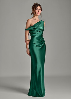 Azazie Emerson Bridesmaid Dresses Emerald Mermaid Off the Shoulder Metallic Satin Dress image5