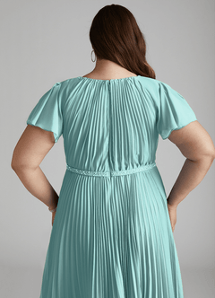 Azazie Kara Bescheidene Brautjungfernkleider A-Linie Plissee Chiffon Bodenlänge Kleid image5